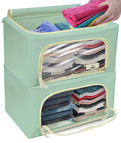 Product Cover Sorbus Storage Bins Boxes, Foldable Stackable Container Organizer Set with Large Clear Window & Carry Handles, Bedroom Closet Organization for Bedding, Linen, Clothes (Small, Teal, 2-Pack)