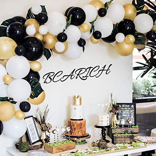 Product Cover BCARICH Black, Gold and White Balloons Garland Arch with Kits, 90 Pcs Matte Latex Organic Balloons for Anniversary, Birthday Party, Graduation Decor, Wedding Decors, Baby Shower Party Decorations
