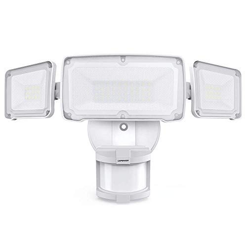 Product Cover LEPOWER 35W LED Security Lights Motion Sensor Light Outdoor, 3500LM Dusk to Dawn Flood Light, 6000K, IP65 Waterproof, Full Metal, 3 Head Motion Detected Flood Light for Garage, Porch,Yard, Entryways
