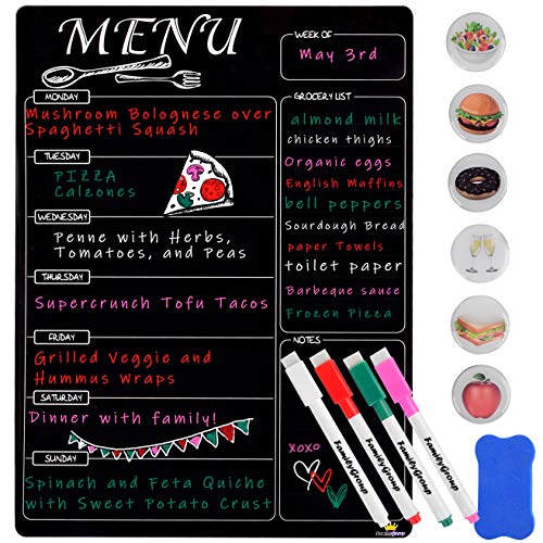 Product Cover Magnetic Menu Board for Kitchen Refrigerator - Dry Erase Planner and Liquid Chalkboard - Schedule Dinner for The Family - Magnets and Eraser Included
