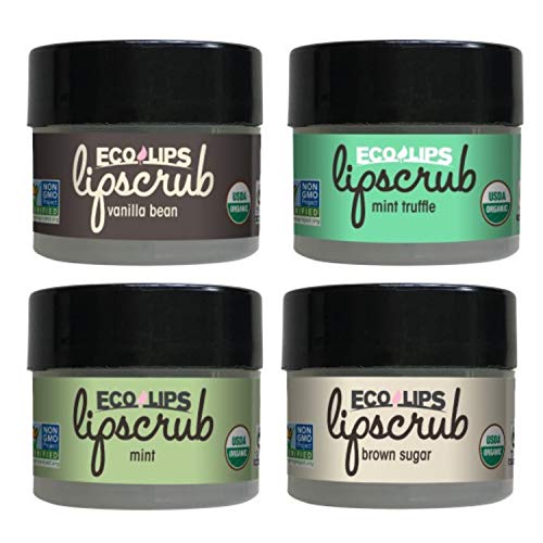 Product Cover Eco Lips LIP SUGAR SCRUB 4-Pack (4-0.25oz jars) 100% Organic Lip Care Treatment with Organic Sugar & Coconut Oil - Gently Exfoliate & Polish Dry, Flaky Lips, 100% Edible (Variety 4-pack)