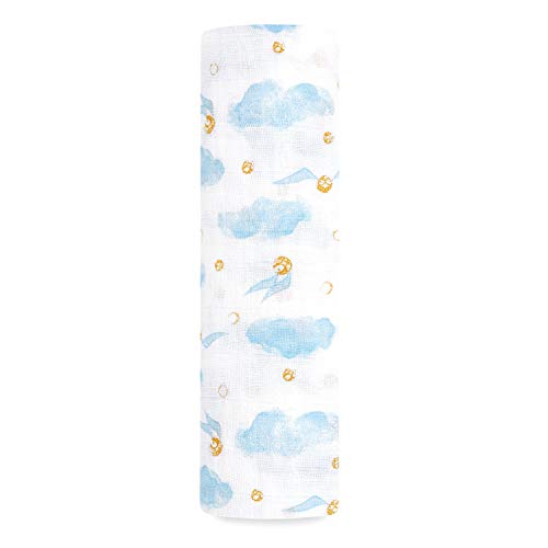 Product Cover aden + anais Harry PotterTM Baby Swaddle Blanket | Metallic Muslin Blankets for Girls & Boys | Receiving Blanket, Newborn Nursery Gifts, Unisex Infant & Toddler Shower Items, Single, Golden Sitch Dot
