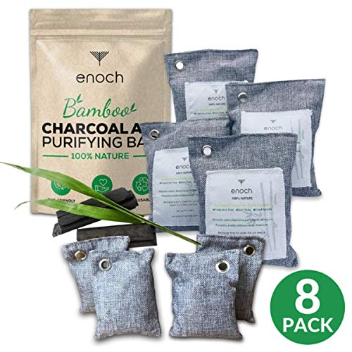 Product Cover Enoch Air Purifying Charcoal Bamboo Bag (4x200g+4x50g) Activated Odor Eliminator, Natural Air Freshener Remove Odor and Moisture. Air Deodorizer Bags for or Homes, Cars, Shoes, Fridges, and Closets