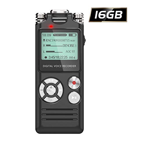 Product Cover Digital Voice Recorder, HOMIEI 16 GB Voice Activate Recorder/ MP3 Player Rechargeable, HD Audio Recorder with Dual Intelligent Noise Reduction Microphones, for Meetings/Interviews/ Lectures/Class