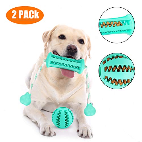 Product Cover Vaburs Dog Chewing Toys, Rubber Dog Toys Puppy Teething Toy Pet Toy Ball with Cotton Rope & Rubber for Puppies and Small Dogs Cleaning Teeth Training (S, Blue)