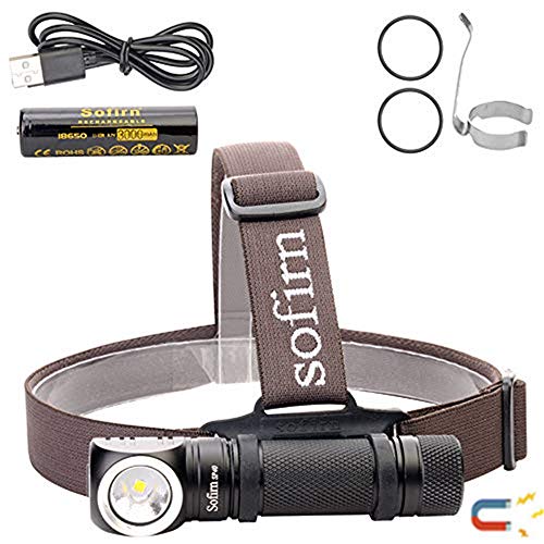 Product Cover Led Headlamp, Sofirn SP40 Super Bright 1200 Lumen Head lamp, Rechargeable CREE XP-L 5500K Magnetic Tailcap Torch, 18650 battery and USB Cable Inserted