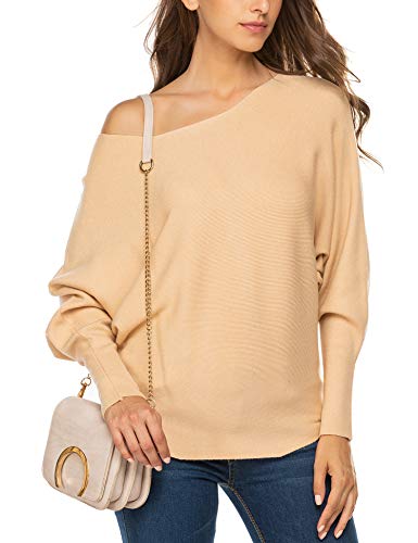 Product Cover SoTeer Women's Casual Boat Neck Off Shoulder Batwing Sleeve Pullover Sweater Tunics Tops Knit Jumper Oversized Blouse Baggy Shirt