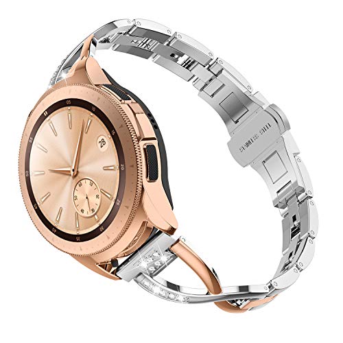 Product Cover TOYOUTHS Compatible with Samsung Watch 42mm Band Women Rose Gold Rhinestone Replacement Smart Watch Bracelet for Samsung Watch 42mm R810/Galaxy Active 40mm R500/20mm Watch Band (Rose Gold & Silver)