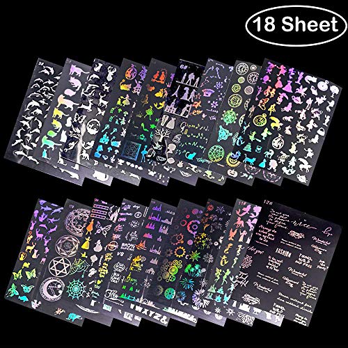 Product Cover 18 Sheets Resin Supplies Kit，Transparent Decorate Stickers for Silicone Resin Molds, Resin Craft Supplies Holographic Magic Circles Design Clear Film Sheet for UV Resin Craft