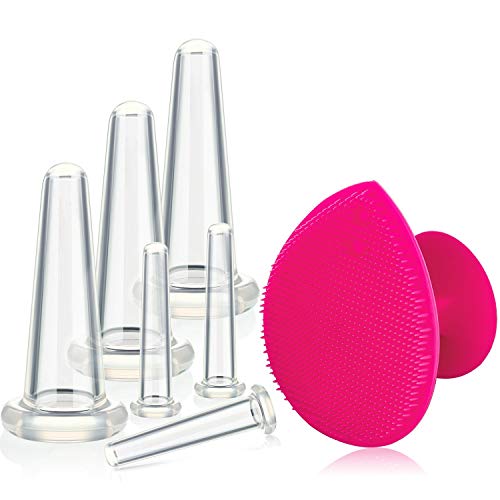Product Cover Facial Cupping Set for Face and Eye Cupping Massage, Facial Cupping Set Silicone Cups with Exfoliating Brush for Face Neck Skin (Small Medium, White)