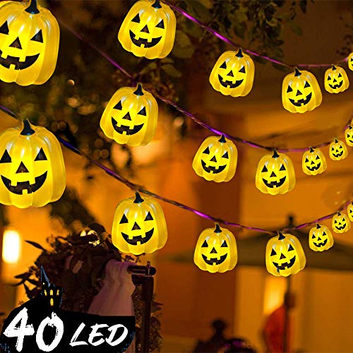 Product Cover Lauva Halloween Party String Lights, Grimace Pumpkin Decorative Festive Lights Battery Operated 10ft 40LED with Remote & Timer for All Saints'Eve Parties, DIY Home Party Mantle Fireplace Decoration
