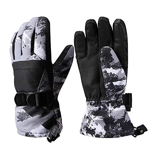 Product Cover Ski Gloves, Winter Gloves Waterproof Warm Touchscreen Snow Gloves Mens, Womens, Boys, Girls, Kids (L(Fits Womens' Size and Boys 12-14), Gray)