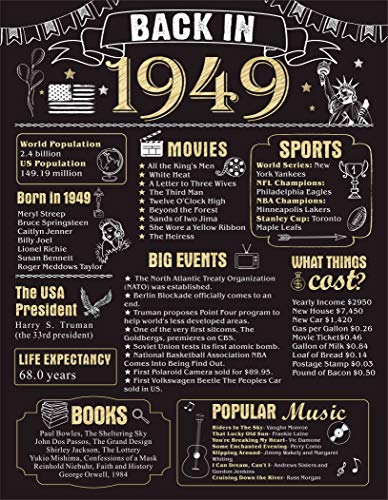Product Cover 70 Years Ago Birthday or Wedding Anniversary Poster 11 x 14 Party Decorations Supplies Large 70th Party Sign Home Decor for Men and Women (Back in 1949-70 Years)