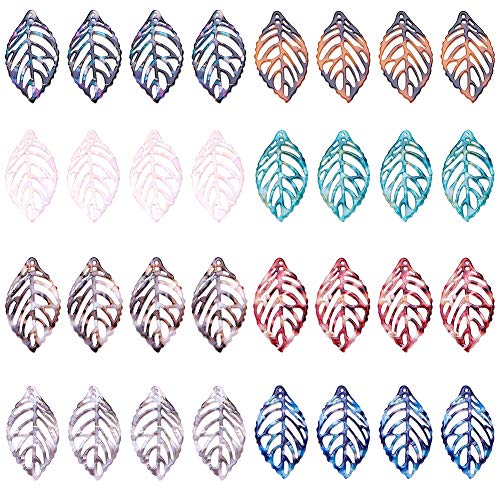 Product Cover SUNNYCLUE 1 Box 32pcs 8 Color Leaf Cellulose Acetate Acrylic Charms Pendants with Hole 1.5mm Resin Beads Supplies for DIY Jewelry Earring Necklace Making
