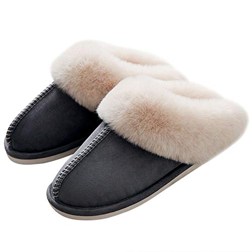Product Cover SOSUSHOE Womens Slippers Memory Foam Fluffy Fur Soft Slippers Warm House Shoes Indoor Outdoor Winter, Dark Gray, 8-9 B(M) US