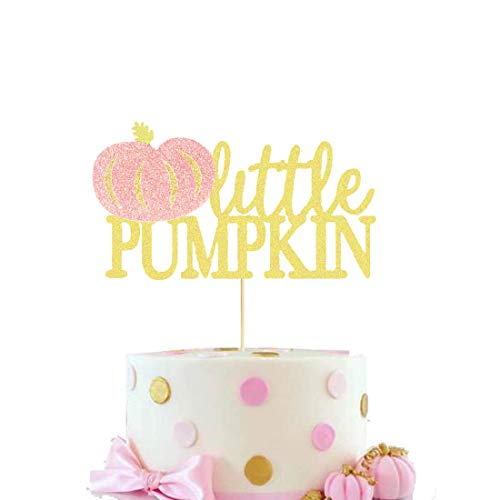 Product Cover HEETON Little Pumpkin Cake Topper Pink Girl Fall Baby Shower Birthday Halloween Thanksgiving Pumpkin Party Decorations Supplies