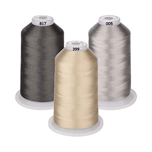 Product Cover Simthread 42 Options Various Assorted Color Packs of Polyester Embroidery Machine Thread Huge Spool 5000M for All Embroidery Machines (Silver Grey Dark Grey)