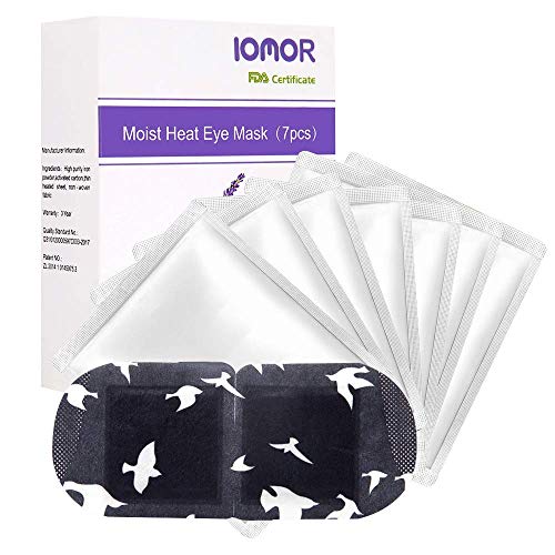 Product Cover Moist Heat Eye Mask for Dry Eyes, IOMOR Disposable Steam Heating Compress Pads for Travel, Sleep, Relieving Eyes Fatigue, Natural Lavender Scented Therapies, Black with White Pattern 7 Packs