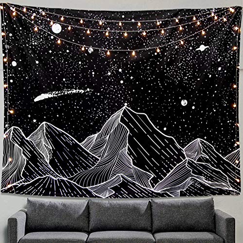 Product Cover Zussun Mountain Moon Tapestry Wall Hanging Mandala Hippie Bohemian Wall Hanging (Black-a, 50