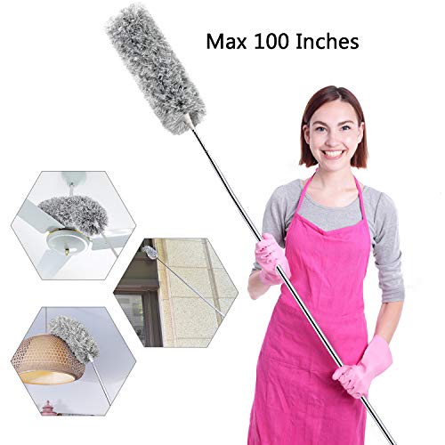 Product Cover Microfiber Duster for Cleaning with Telescoping Extension Pole(Stainless Steel) 30 to 100