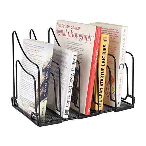 Product Cover Callas Heavy-Duty 5 Sections File Rack, Book Rack, Bookend Desk Organizer, Black, CA17354