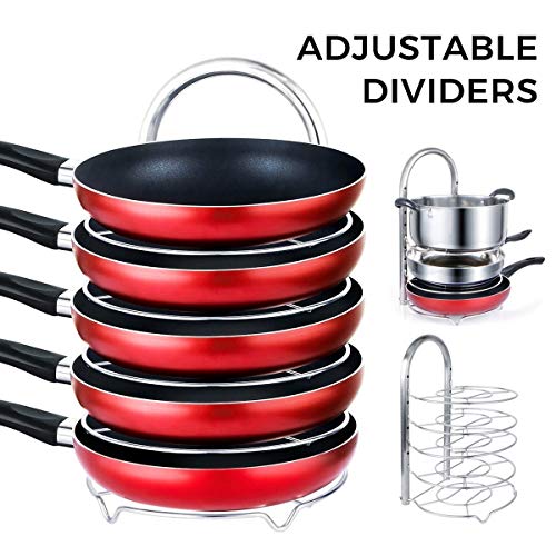 Product Cover Callas Heavy-Duty Adjustable Pan Pot Organizer Rack for 8 9 10 11 12 inch Cookware, 5-Tier Cookware Holder for Cabinet Worktop Storage, CA18