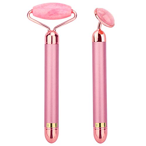 Product Cover 2-IN-1 Electric Jade Roller Facial Massager, Nature Rose Quartz Beauty Bar Face Roller Kit, Arm Eye Nose Massage Stone for Face Lift,Anti-Aging,Anti-Wrinkles,Skin Tightening,Face Firming