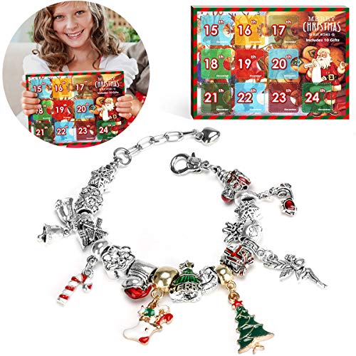Product Cover hiwild Christmas Advent Calendar 2019, 10 Day Christmas Countdown Calendar, DIY Christmas Countdown Calendar with 17 Charms Fashion Jewelry Bracelet Necklace Set, DIY Bracelet Jewelry for Women Girls.