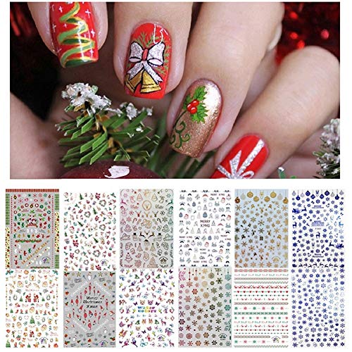 Product Cover 1000+ Patterns Nail Art Stickers for Women Kids, Kalolary 3D Design Self-adhesive Stickers Decals DIY Nail Art Tips Stencil Nail Decorations (12 Sheets, Large Size)