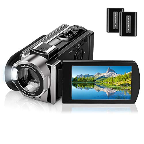 Product Cover Video Camera Camcorder for YouTube Vlogging Digital Camera Full HD 1080P 15FPS 24MP Camcorder Webcam for Live Streaming 16X Digital Zoom 270° Rotatable Pause Function Recorder with 2 Batteries