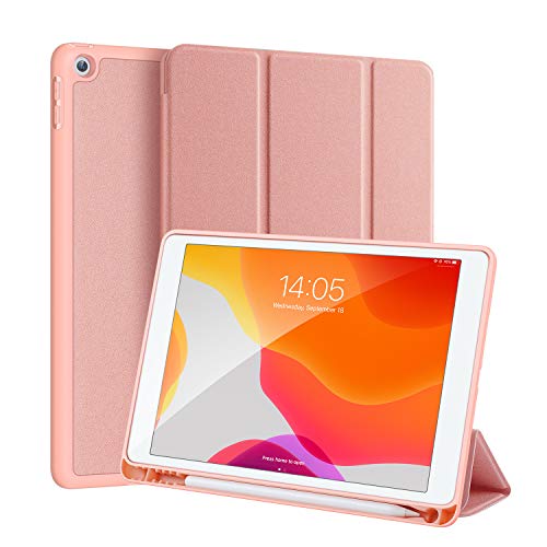 Product Cover iPad 7th Gen 10.2 2019 Case with Pencil Holder, DUX DUCIS Soft TPU Back and Magnetic Trifold Stand Cover with Auto Sleep/Wake for iPad 7th Generation 10.2 Inch 2019 (Pink)