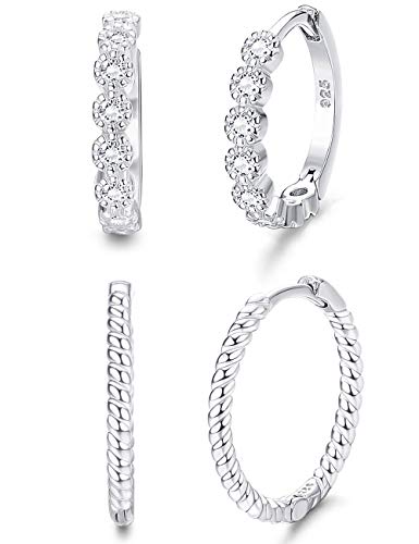 Product Cover Milacolato 2Pairs Sterling Silver Small Hoop Earrings for Women Cubic Zirconia Huggie Stud Cartilage Helix Cuff Earrings