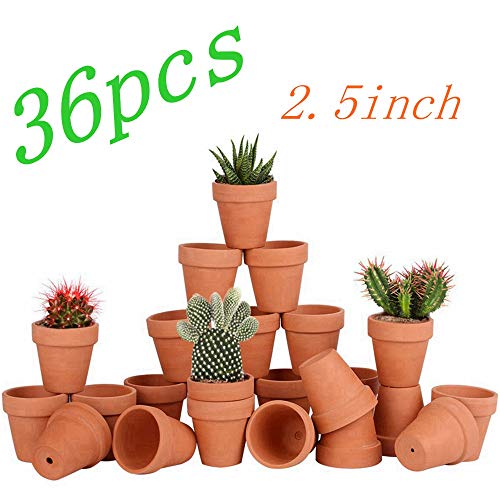 Product Cover Bright starl 36pcs Small Mini Clay Pots, 2.5inch Terra Cotta Pot Clay Ceramic Pottery Planter, Succulent Nursery Pot/Cactus Plant Pot, with Drainage Hole, for Indoor/Outdoor Plants, Crafts