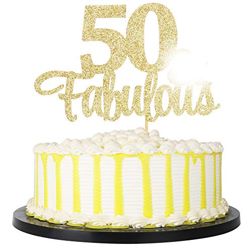Product Cover PALASASA Gold Glitter 50 Fabulous cake topper - 50 Anniversary/Birthday Cake Topper Party Decoration (50th)