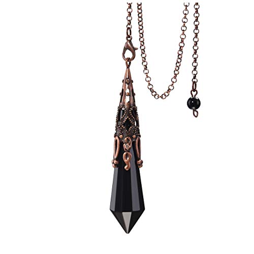 Product Cover CrystalTears Natural Black Obsidian Healing Crystal Pendulum Antique 12 Facet Chakra Crystal Point Pendant Pendulum for Dowsing Divination Reiki Healing Meditation