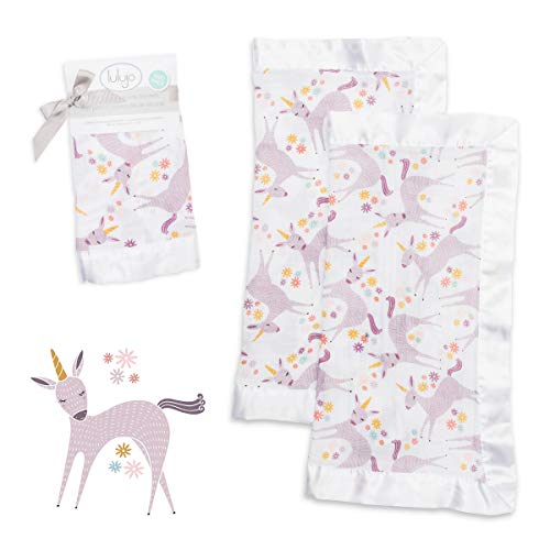 Product Cover 2 Pack Soft Security Blankets | 100% Cotton | Smooth Satin Trim | Breathable Muslin | Unicorn