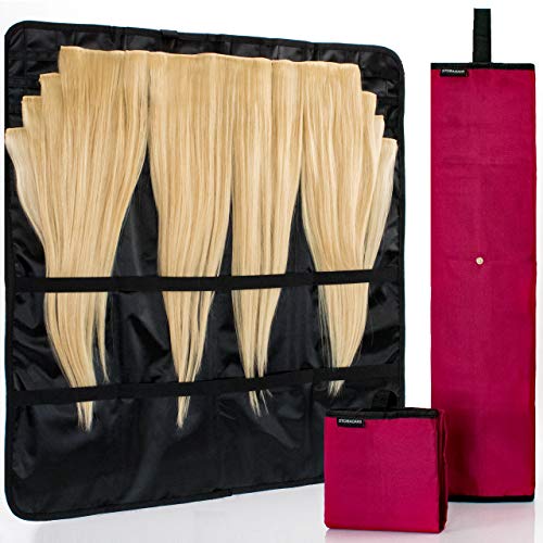 Product Cover Hair Extension Storage Case - Luxurious, Satin-Lined Portable Holder Keeps Clip-In, Tape-In, Human & Synthetic Hair Smooth and Tangle-Free - Perfect for Travel, Easy to Hang or Carry in Your Bag