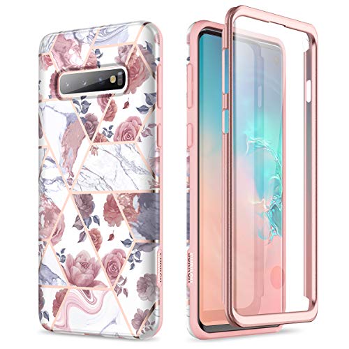 Product Cover SURITCH Case for Galaxy S10,[Built-in Screen Protector]Rose Gold Marble Full-Body Shockproof Protection Rugged Cover for Samsung Galaxy S10 6.1 Inch [Compatible with Fingerprint Sensor] (Rose Marble)