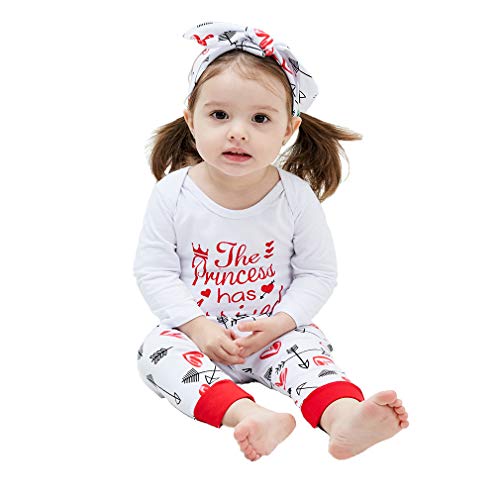 Product Cover Baby Girls Bodysuit Tops Floral Pants Bowknot Headband Outfits Set (3-6 M, Style 1)