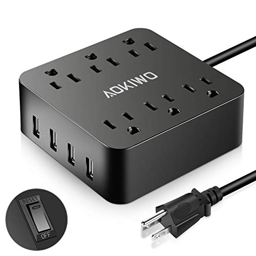 Product Cover Power Strip with USB, 6 AC Outlets 4 USB Ports Surge Protector Powers Strip,10A 5ft Extension Cord,Overload Protection, Compact Size for Travel, Home and Office, 1875W/10A, Black