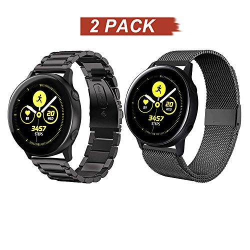 Product Cover Acestar Compatible Samsung Galaxy Watch Active 2 40mm/44mm Bands, 20mm Stainless Steel Metal Band+ Mesh Strap Bracelet Replacement for Samsung Galaxy Watch Active 2 (Black)