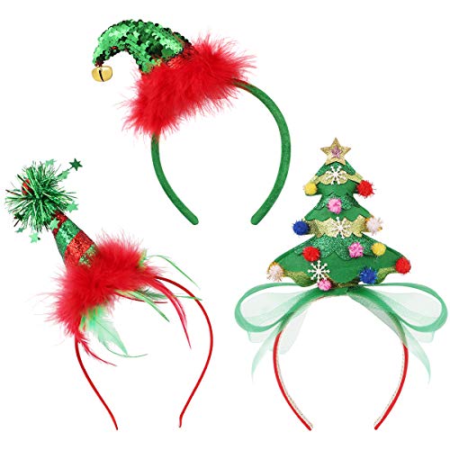 Product Cover Frcolor Christmas Elf Headbands, Christmas Tree Fashion Headband for Kids Adults Christmas Accessory Holiday Party Costume Favors,3PCs