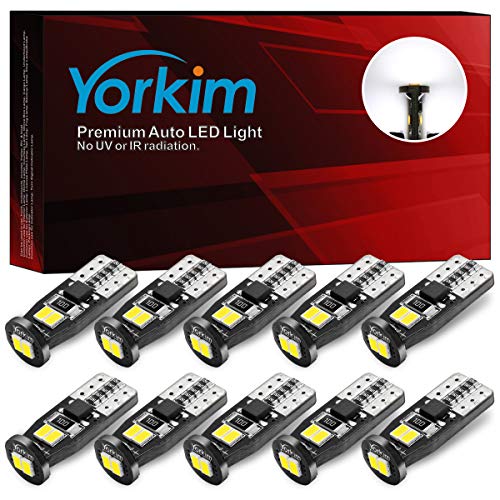 Product Cover Yorkim Newest T10 LED Bulb Canbus Error Free 6-SMD Super Bright EMC Chipsets, 194 Interior LED For Car Dome Map Door Marker License Plate Trunk lights 168 W5W 2825 Sockets Pack of 10, White