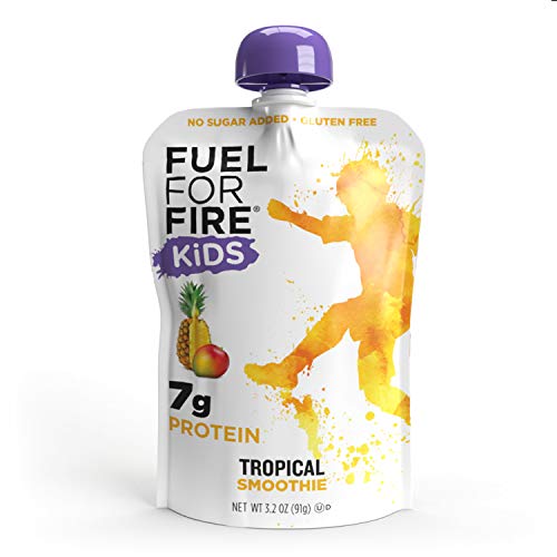 Product Cover Fuel For Fire KIDS! Tropical (12 Pack) Real Fruit & Protein Smoothie Squeeze Pouch | Nutritionist Approved, Peanut Free, Ready to Eat Snack | Gluten Free, Soy Free | Less sugar than most applesauce