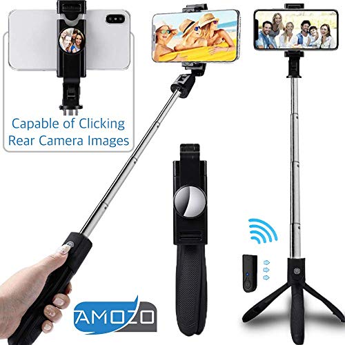 Product Cover Amozo - Bluetooth Extendable Selfie Stick with Wireless Remote Tripod Stand, for making Tik Tok, Vlog videos, Selfie Stick for iPhone / Samsung Phones / OnePlus / Motorola/ Oppo / Vivo / MI and More (Selfie Stick With Tripod / Remote)