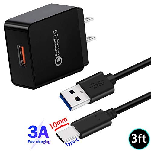 Product Cover Quick Charge 3.0 Wall Charger, 18W Fast AC Adapter + 3FT 10mm Long Tip USB-C Cord Compatible Blackview BV9100 BV9500 Plus P10000 BV5500 BV6800 Pro BV9900 BV9600 BV9000 BV8000 BV7000 BV9700 BV9800 Pro