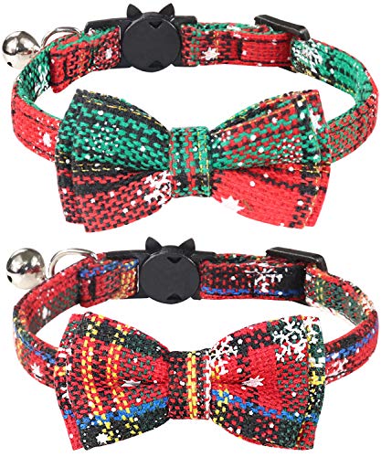 Product Cover Joytale Christmas Breakaway Cat Collar with Bow Tie and Bell, Cute Plaid Patterns, 2 Pack Kitty Safety Collars