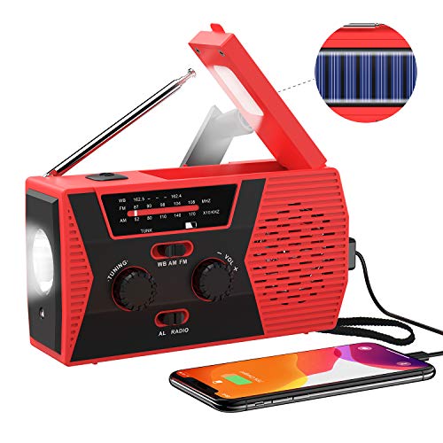 Product Cover 2019 Upgraded Version Emergency Solar Hand Crank Radio, Portable AM/FM NOAA Weather Radio for Outdoor Household Emergency Device, LED Flashlight, Reading Lamp, 2000mAh Power Bank USB Charger SOS Alarm