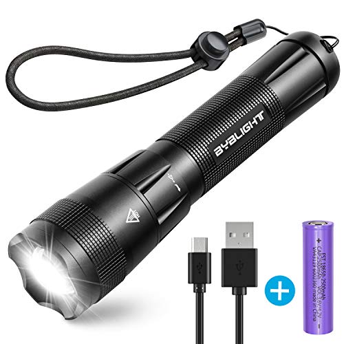 Product Cover Rechargeable Flashlight, BYB F20 LED Tactical Flashlights with Super Bright 1000 Lumen CREE LED, 18650 Battery, Zoomable, IP65 Water Resistant, 5 Light Modes for Camping, Hiking, Emergency and EDC