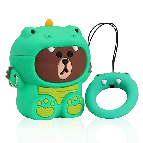 Product Cover Joyleop Dinosaur Green Case Compatible with Airpods 1/2, Cute Cartoon Fun Funny 3D Animal Kids Girls Teens Cover, Kawaii Cool Stylish Fashion Soft Silicone Character Airpod Skin Cases for Air pods 1&2